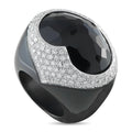 18K white gold dome cocktail ring with oval onyx and diamond pave