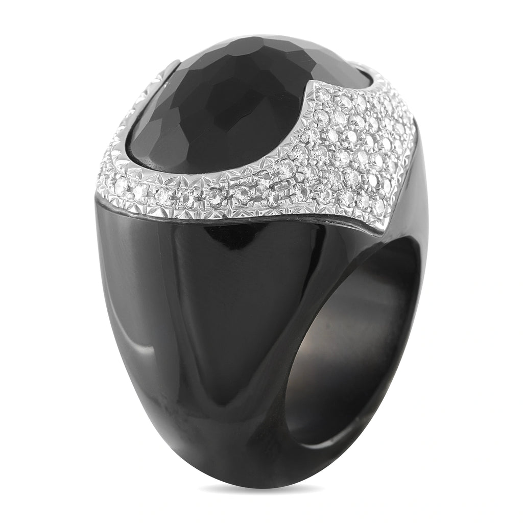 18K White Gold 1.70ct Diamond and Onyx Dome Cocktail Ring