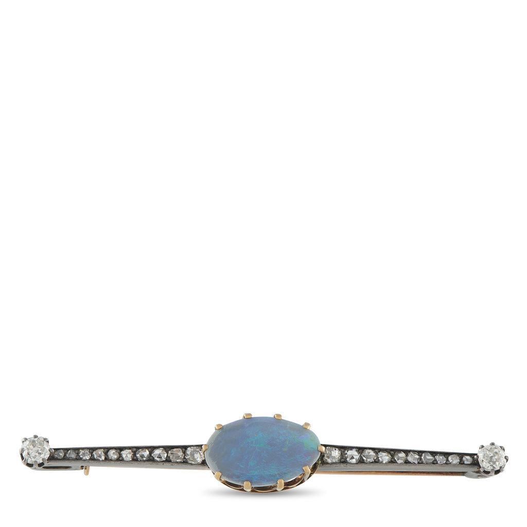 Antique 18K White Gold 0.80ct Diamond and Opal French Brooch
