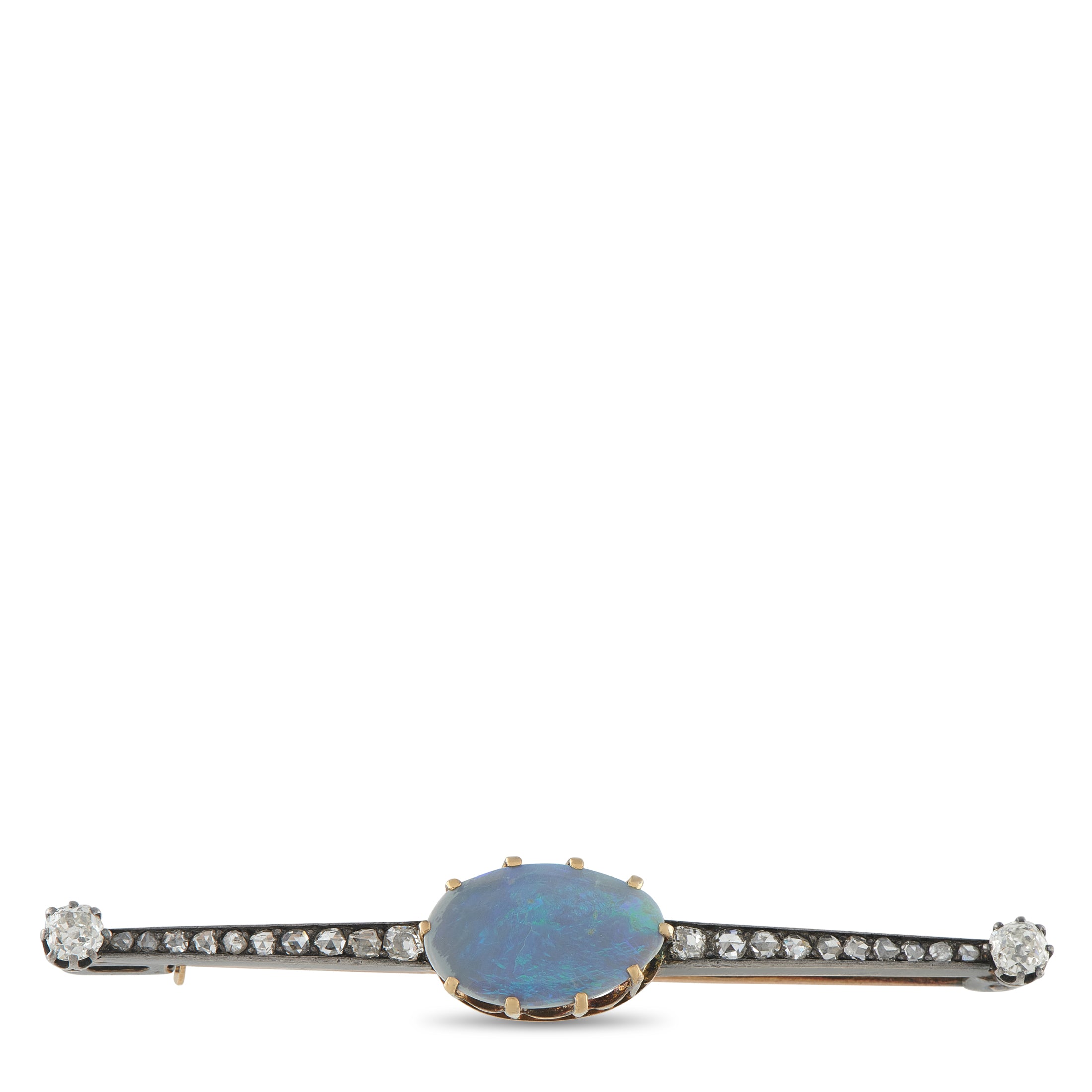 Antique 18K White Gold 0.80ct Diamond and Opal French Brooch
