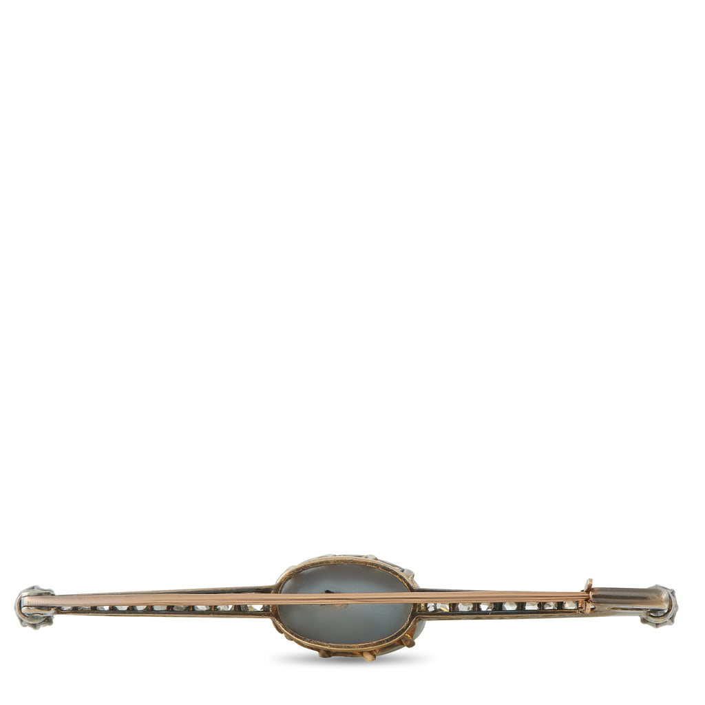 Antique 18K White Gold 0.80ct Diamond and Opal French Brooch