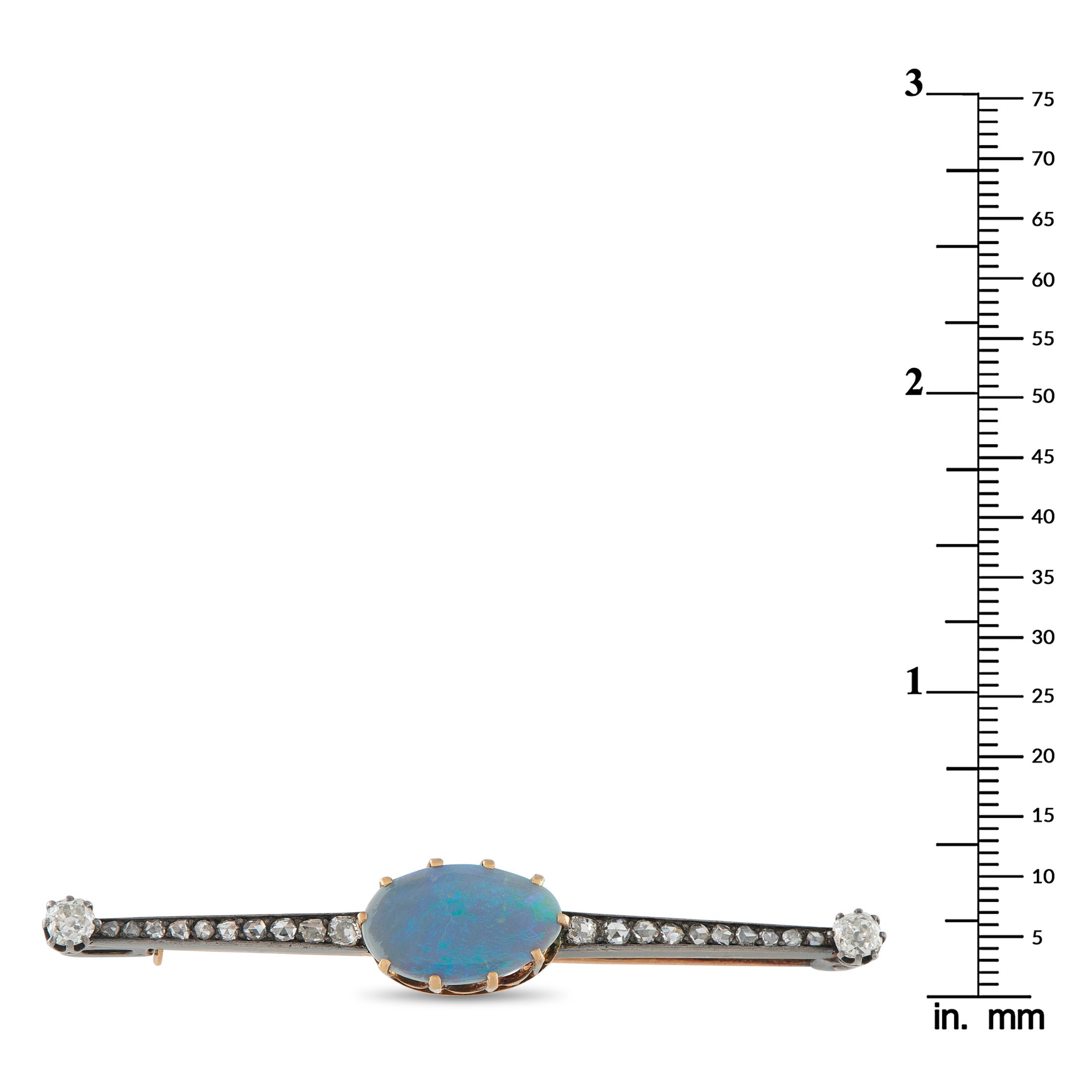 Antique 18K White Gold 0.80ct Diamond and Opal French Brooch