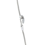 White gold chain necklace with heart-shaped clasp and opal pendant charm