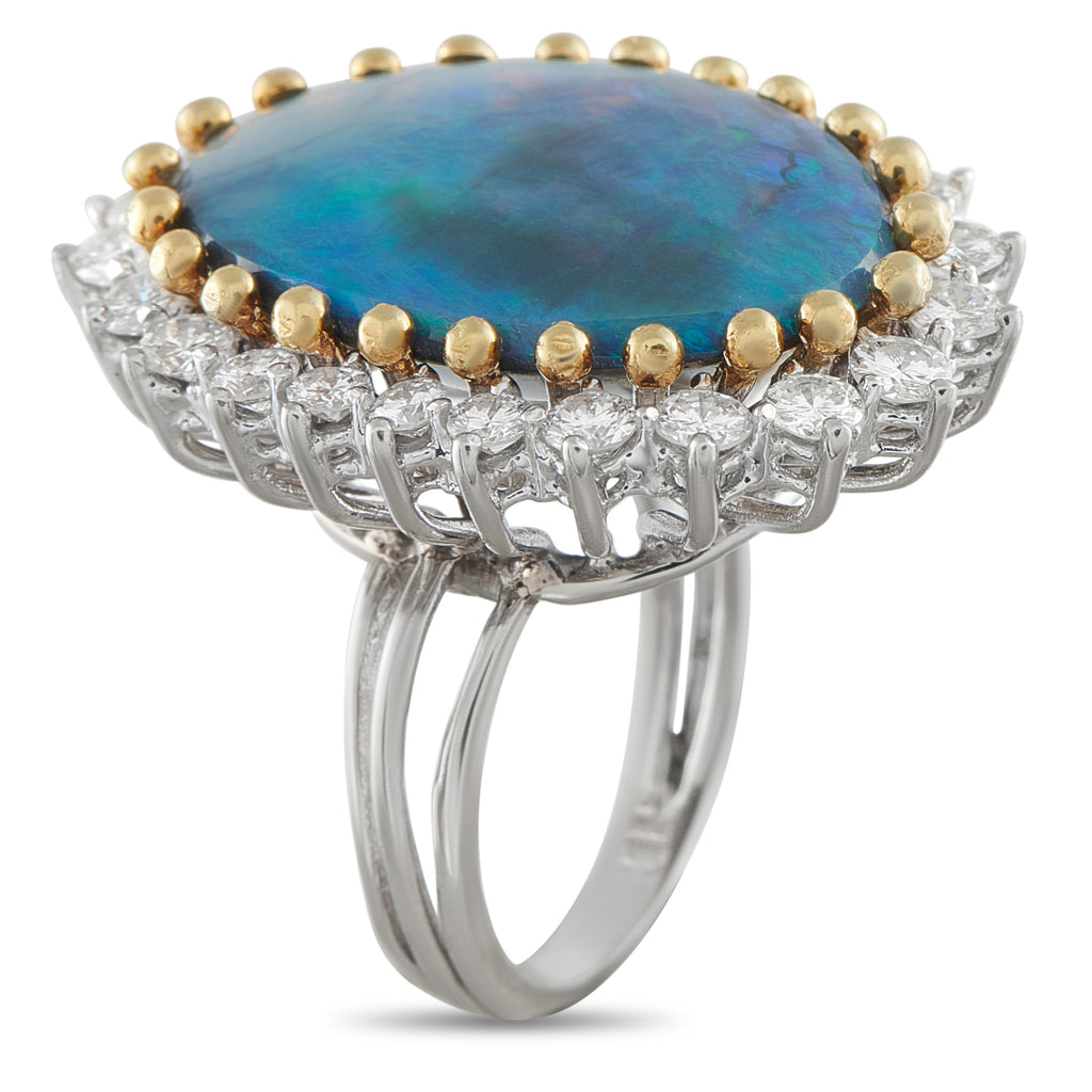 18K White and Yellow Gold 2.0ct Diamond and Opal Cocktail Ring