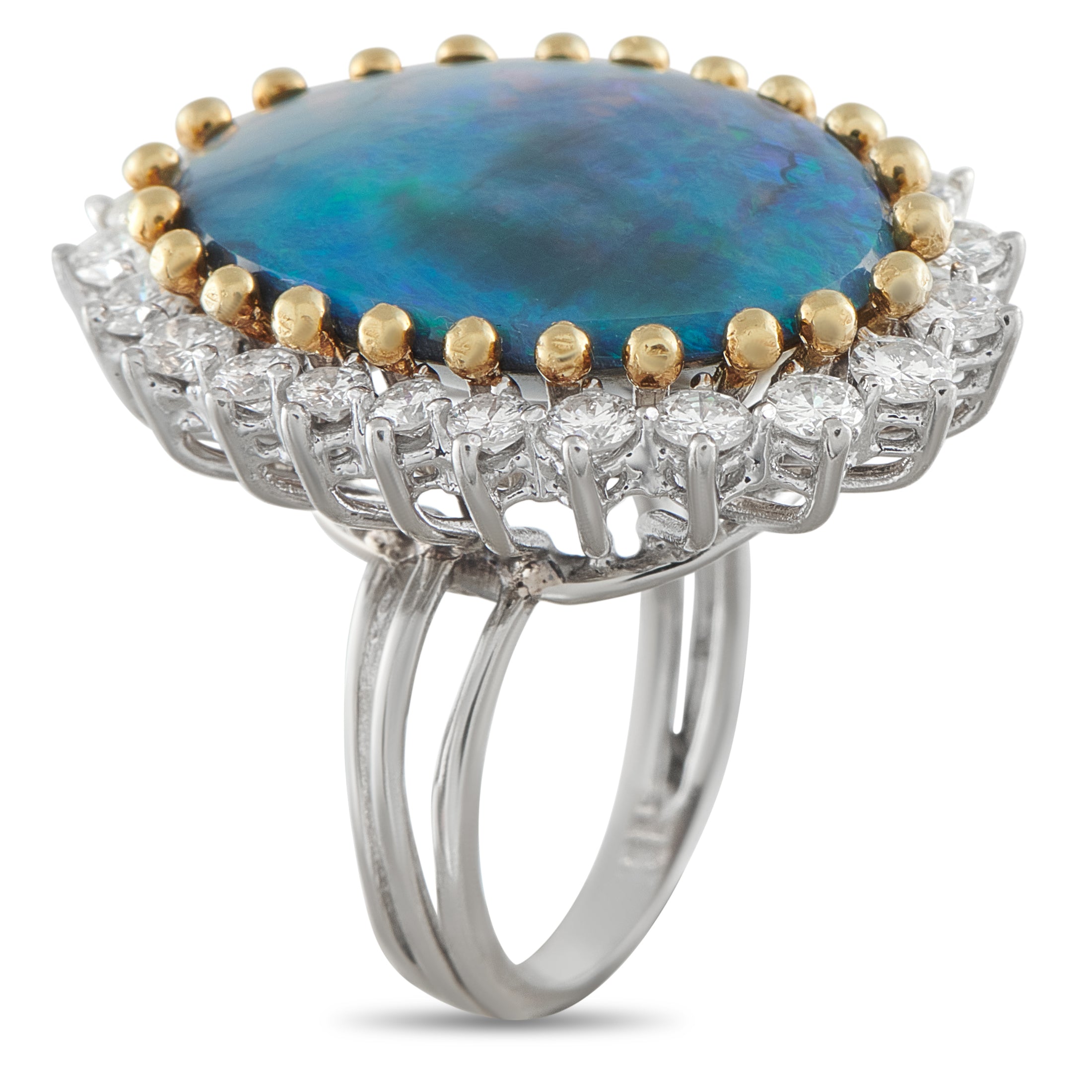 18K White and Yellow Gold 2.0ct Diamond and Opal Cocktail Ring