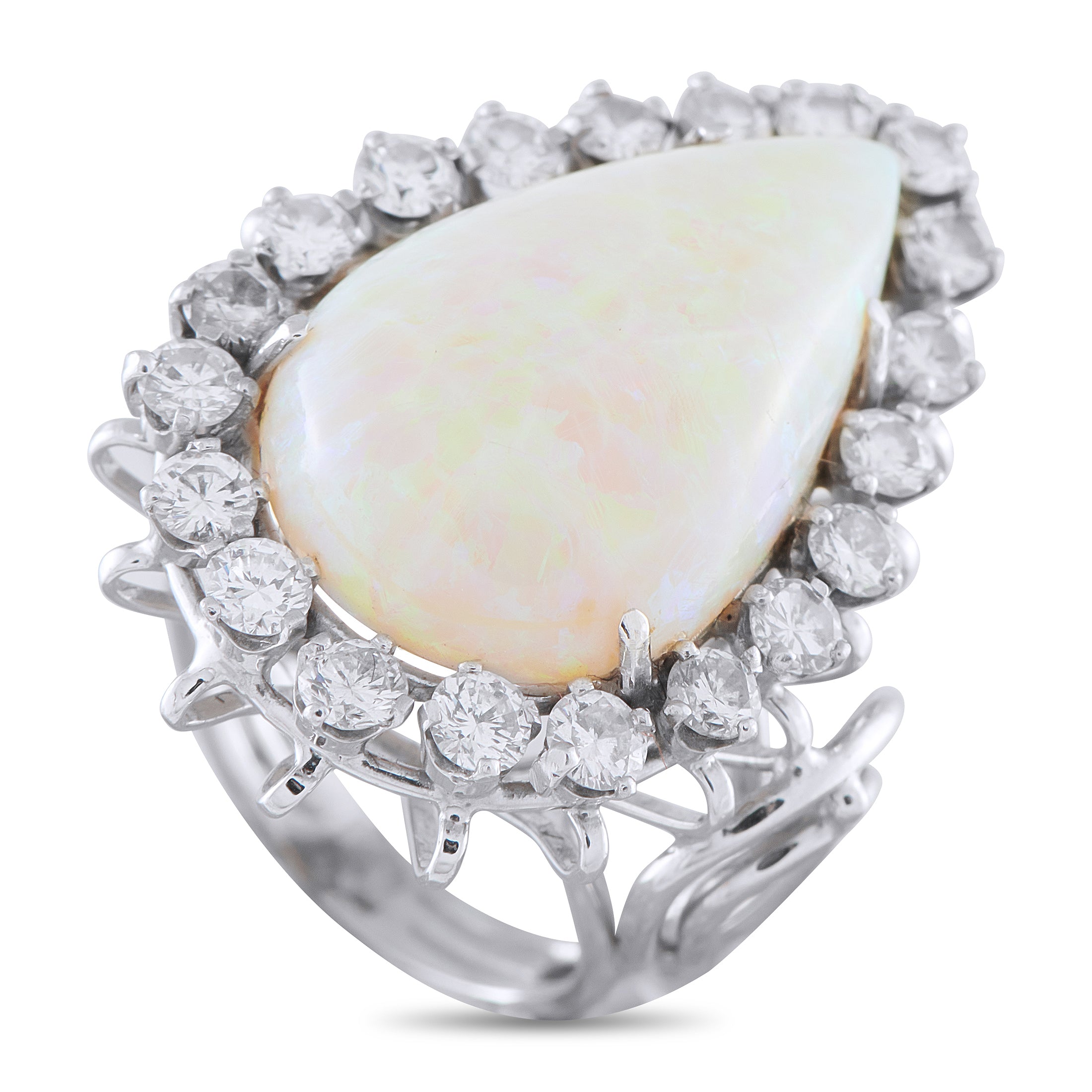 18K White Gold 2.30ct Diamond and Opal Ring