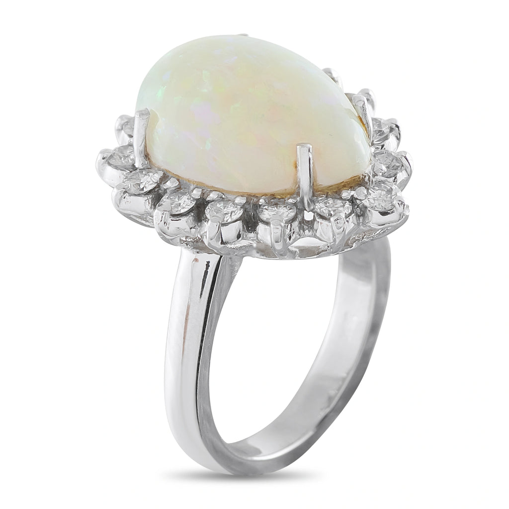 18K White Gold 0.65ct Diamond and Opal Halo Ring