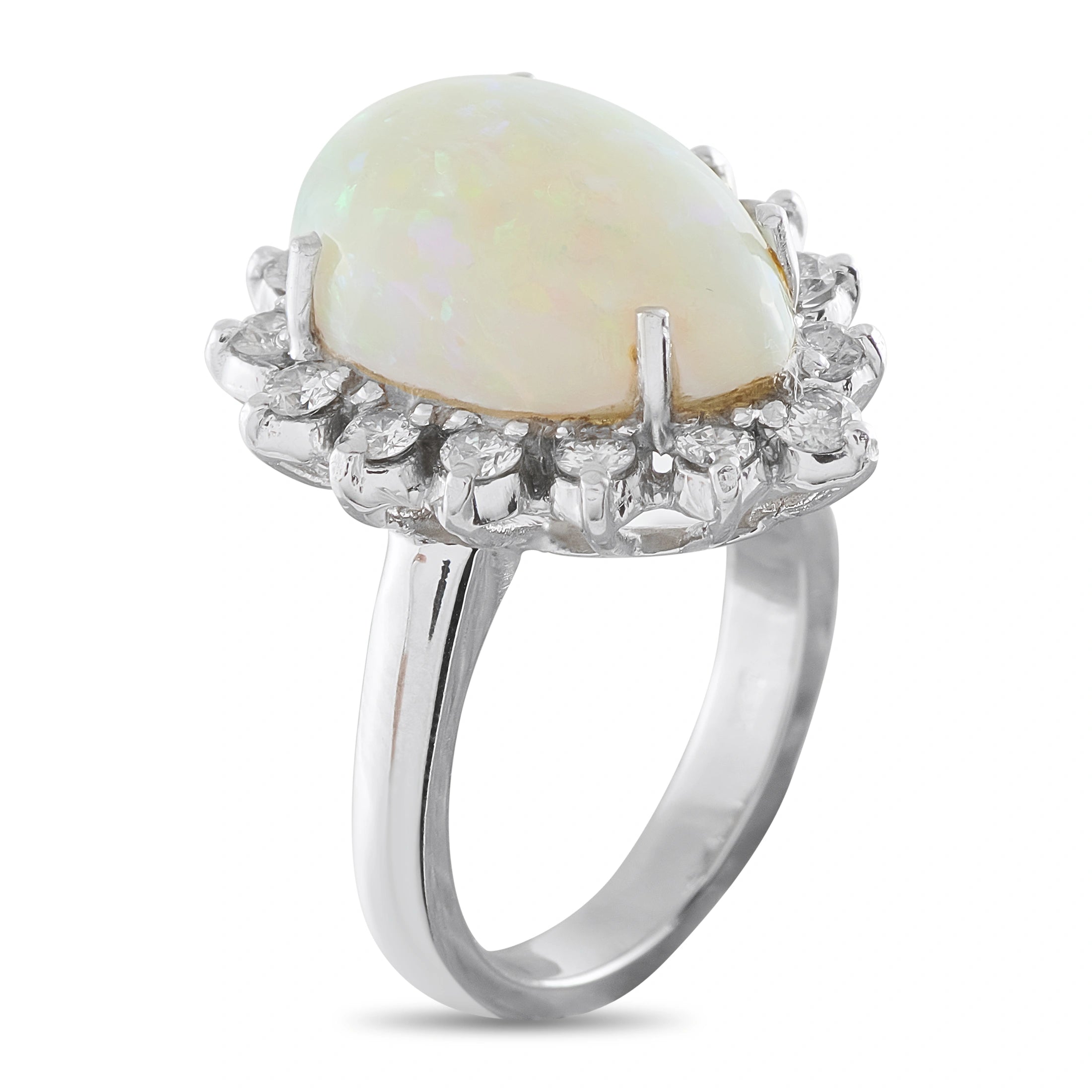 18K White Gold 0.65ct Diamond and Opal Halo Ring