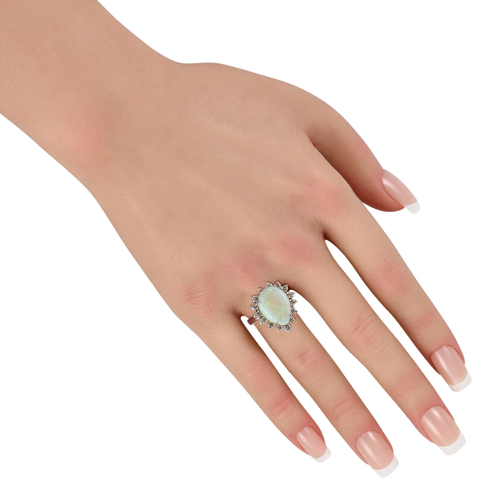 18K White Gold 0.65ct Diamond and Opal Halo Ring