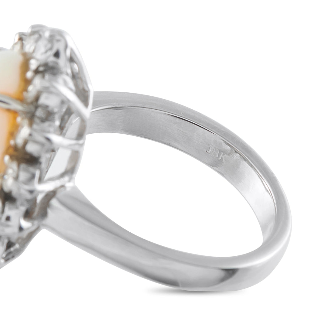 18K White Gold 0.65ct Diamond and Opal Halo Ring
