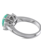 White gold ring profile with green opal prong-set and round diamond side stones