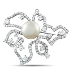 Exclusive 18K White Gold 5.0 ct Diamond and Pearl Brooch