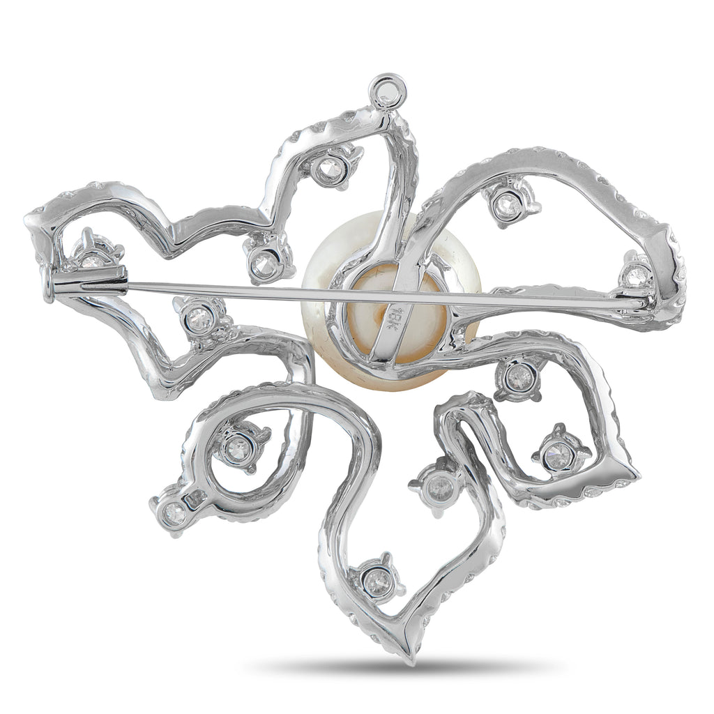 Exclusive 18K White Gold 5.0 ct Diamond and Pearl Brooch