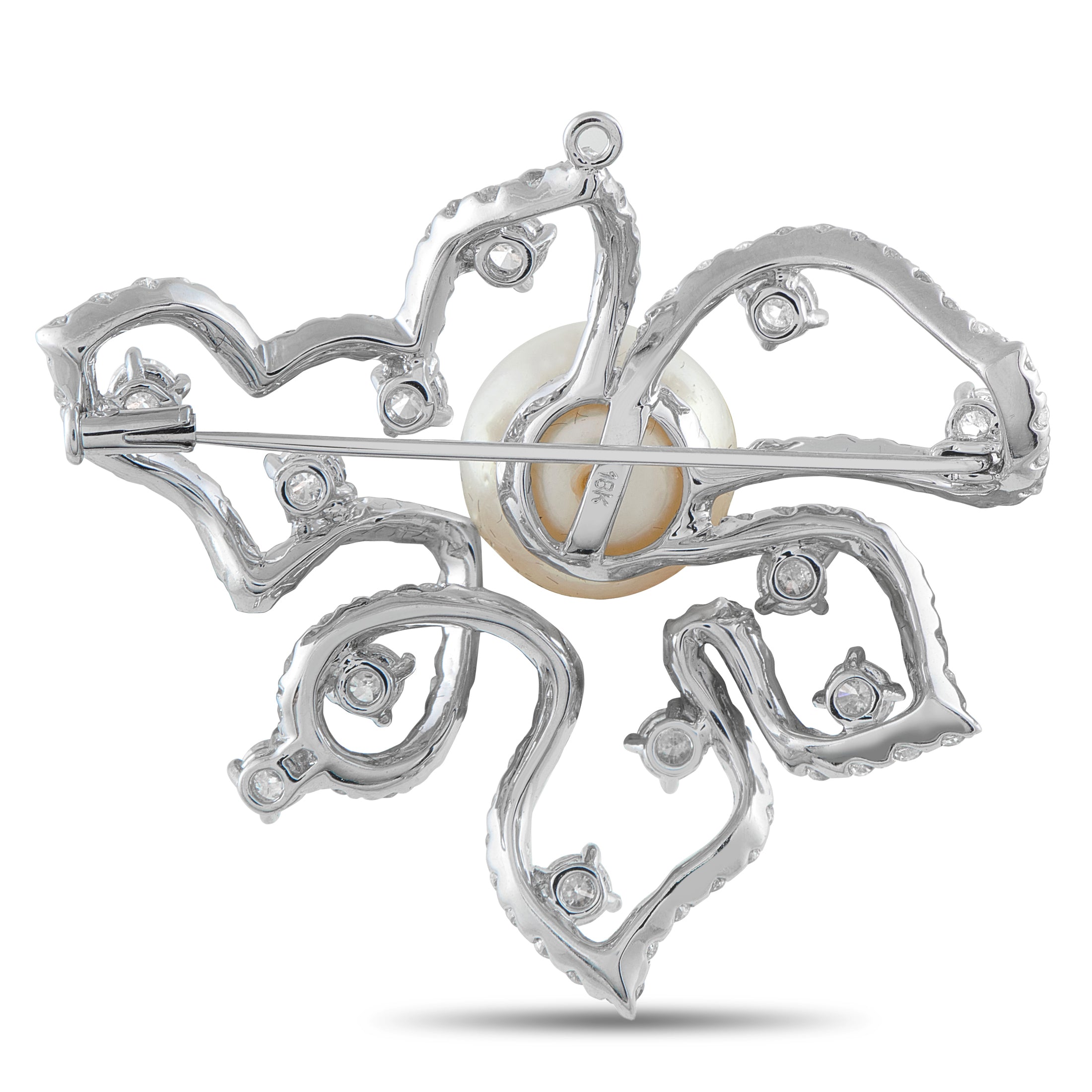 Exclusive 18K White Gold 5.0 ct Diamond and Pearl Brooch