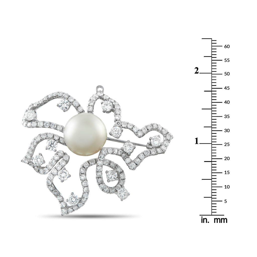 Exclusive 18K White Gold 5.0 ct Diamond and Pearl Brooch