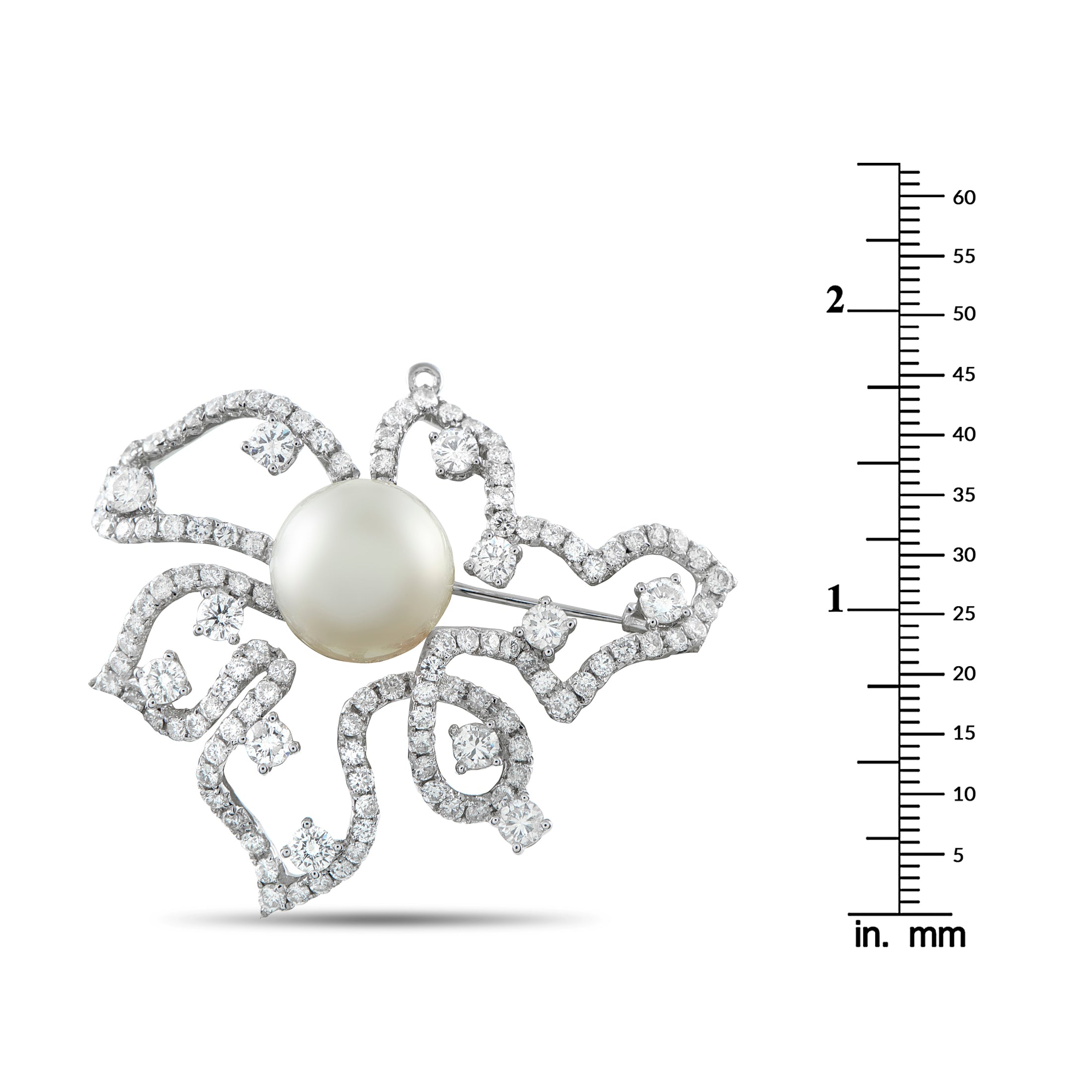 Exclusive 18K White Gold 5.0 ct Diamond and Pearl Brooch