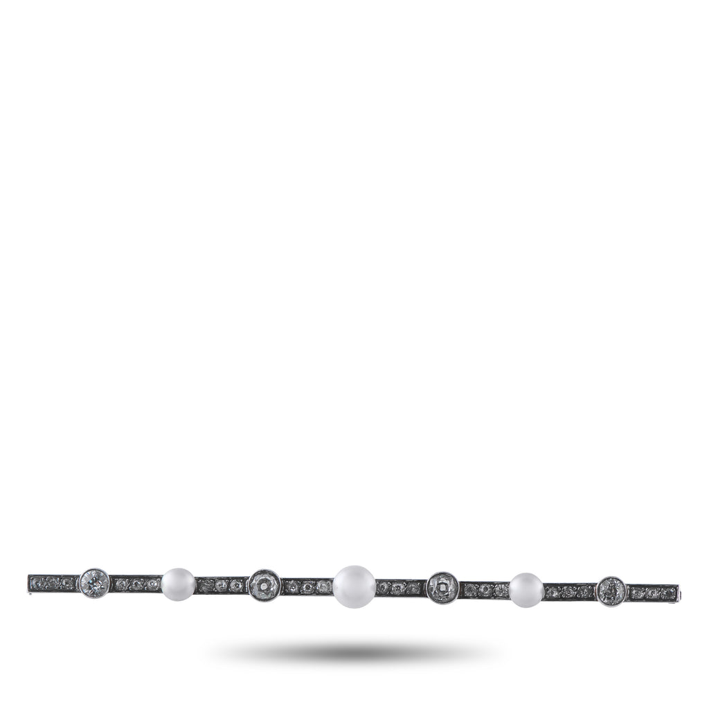 18K White Gold 1.80ct Diamond and Pearl Brooch