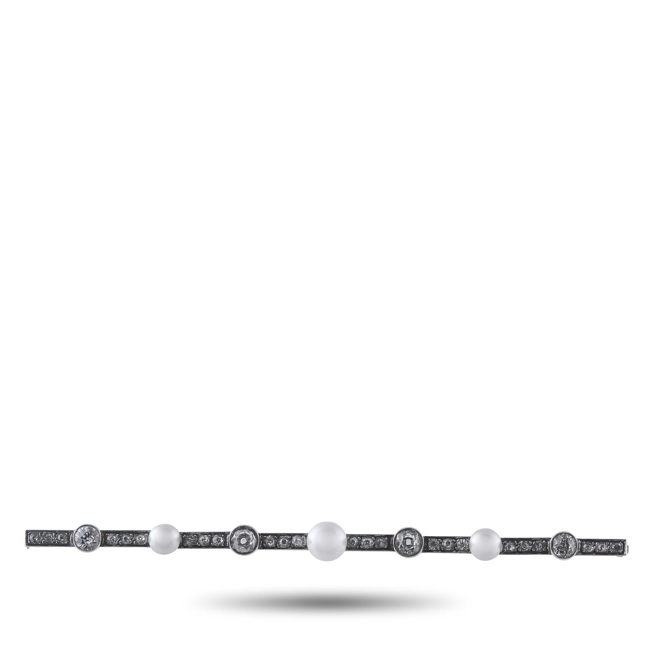 18K White Gold 1.80ct Diamond and Pearl Brooch
