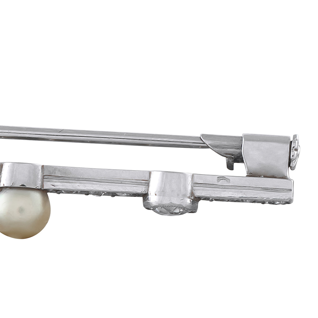 18K White Gold 1.80ct Diamond and Pearl Brooch
