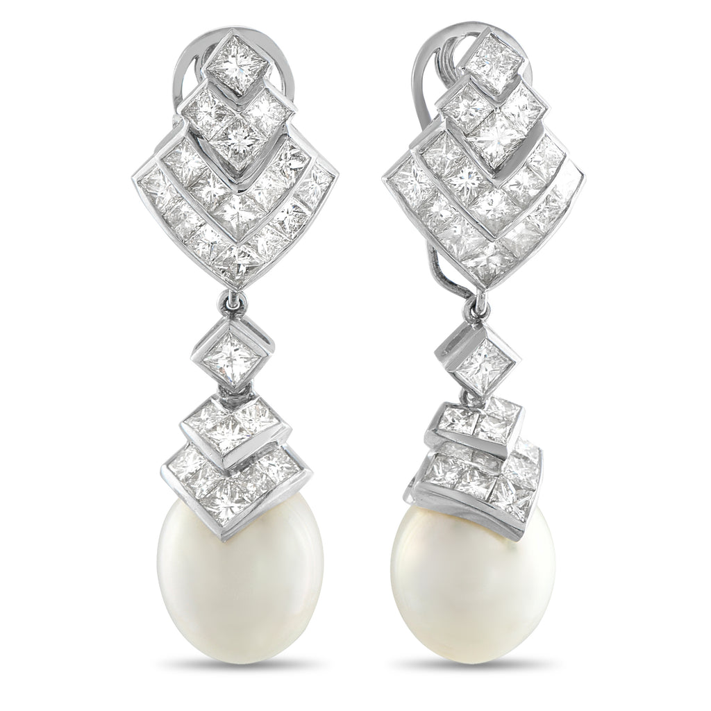 18K White Gold 8.0ct Diamond and Pearl Earrings