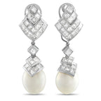 18K White Gold 8.0ct Diamond and Pearl Earrings