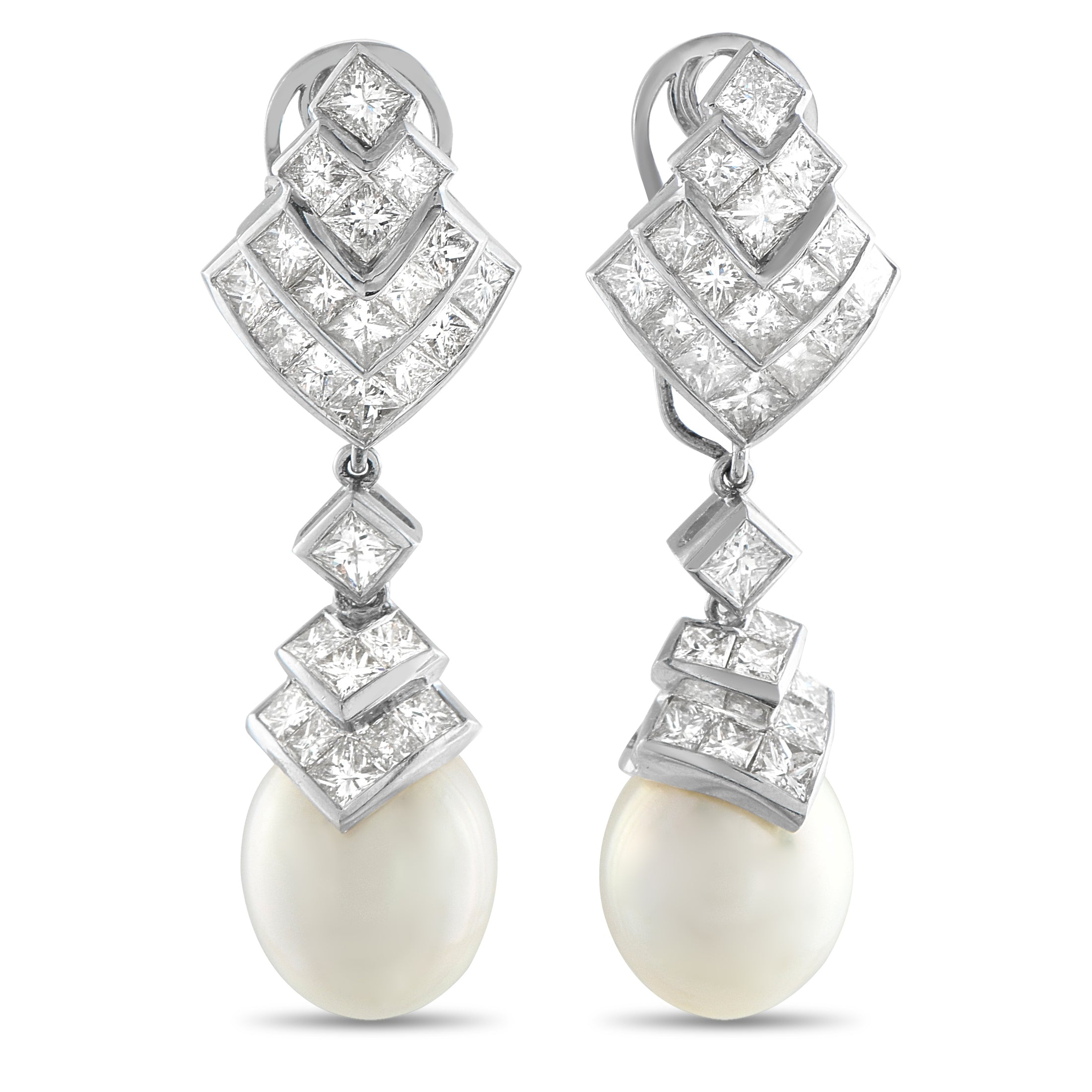 18K White Gold 8.0ct Diamond and Pearl Earrings