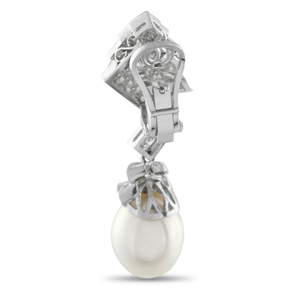 Exclusive 18K White Gold 8.0ct Diamond and Pearl Earrings