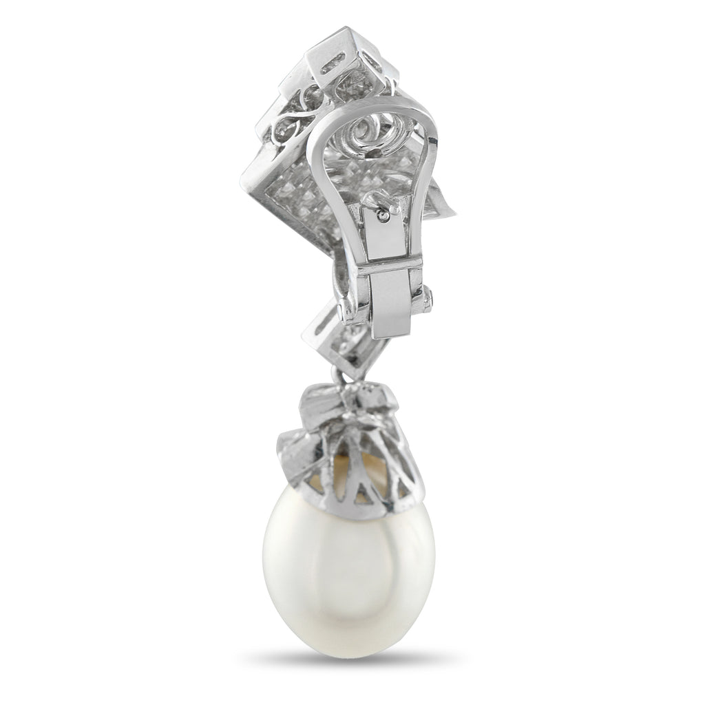 18K White Gold 8.0ct Diamond and Pearl Earrings