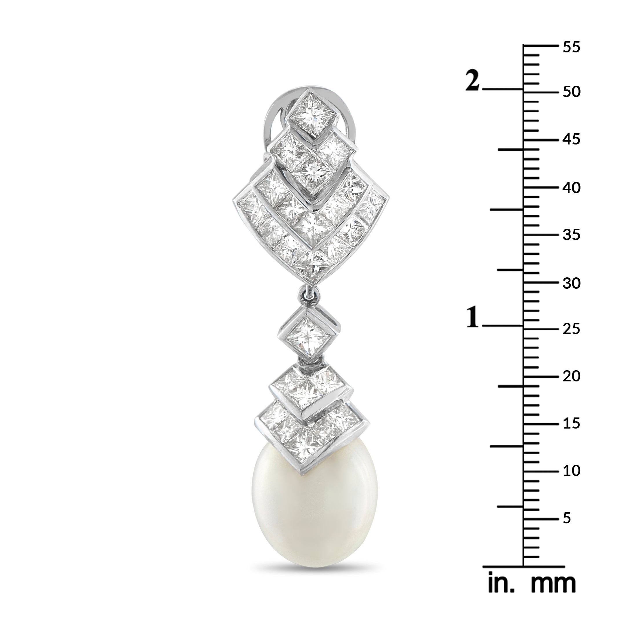 18K White Gold 8.0ct Diamond and Pearl Earrings