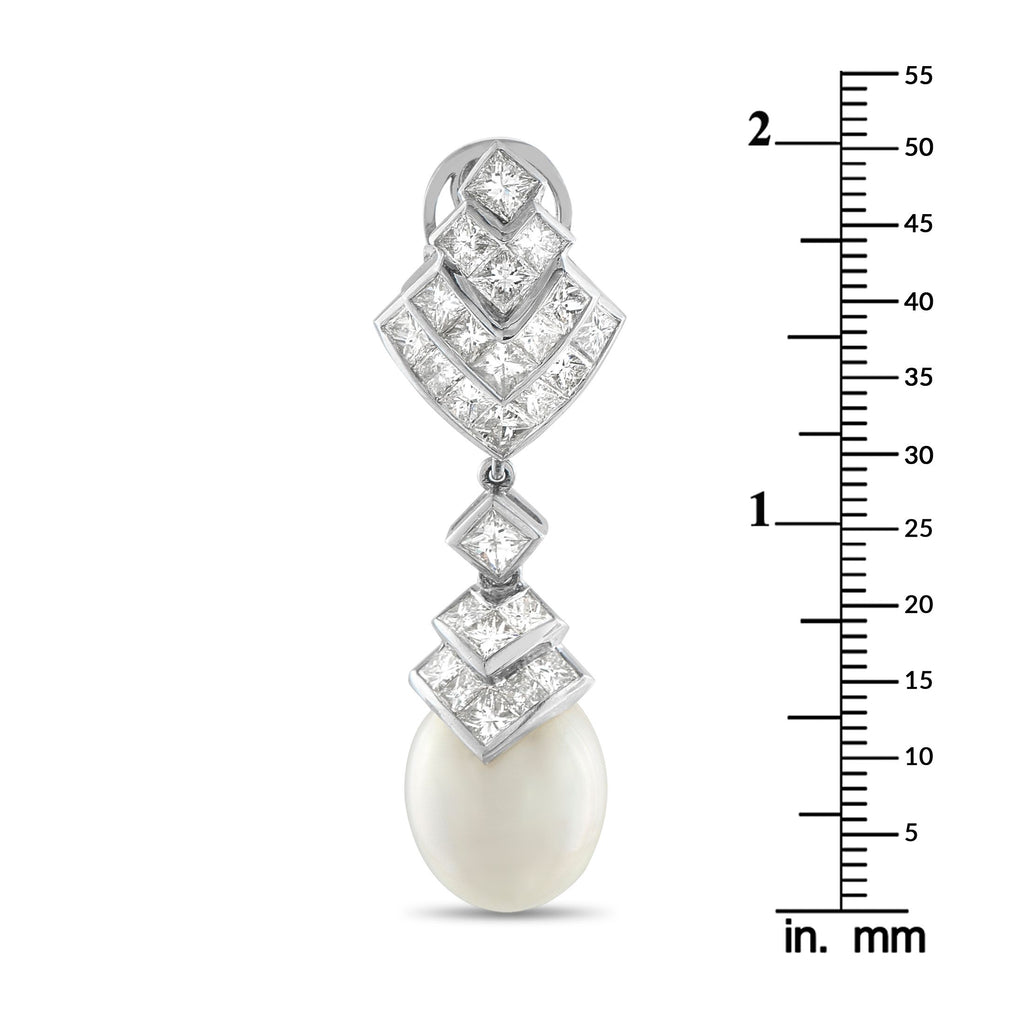 Exclusive 18K White Gold 8.0ct Diamond and Pearl Earrings