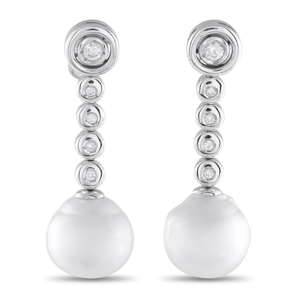 Exclusive 18K White Gold 0.45ct Diamond and Pearl Drop Earrings MF23-090525 – These drop earrings present a graceful take on 