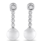 Exclusive 18K White Gold 0.45ct Diamond and Pearl Drop Earrings MF23-090525 – These drop earrings present a graceful take on 