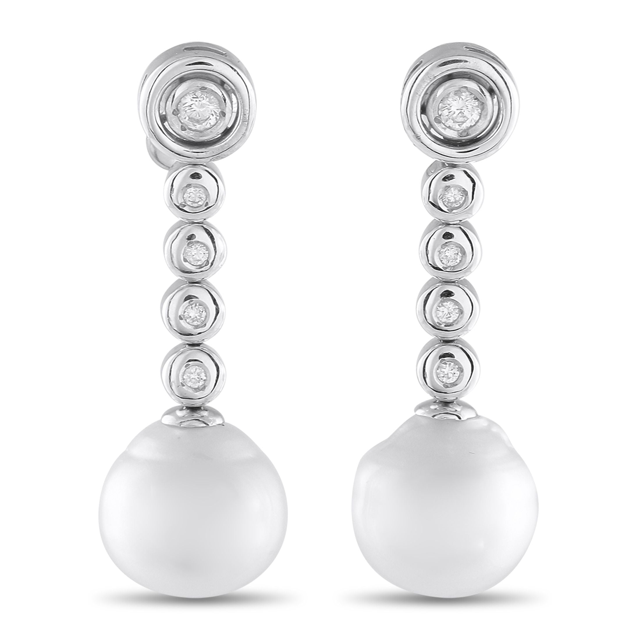 Exclusive 18K White Gold 0.45ct Diamond and Pearl Drop Earrings MF23-090525 – These drop earrings present a graceful take on 