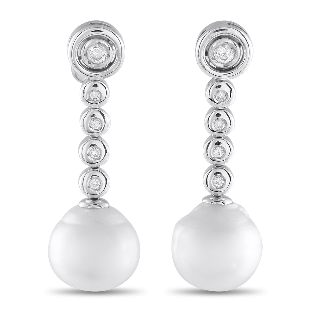 18K White Gold 0.45ct Diamond and Pearl Drop Earrings