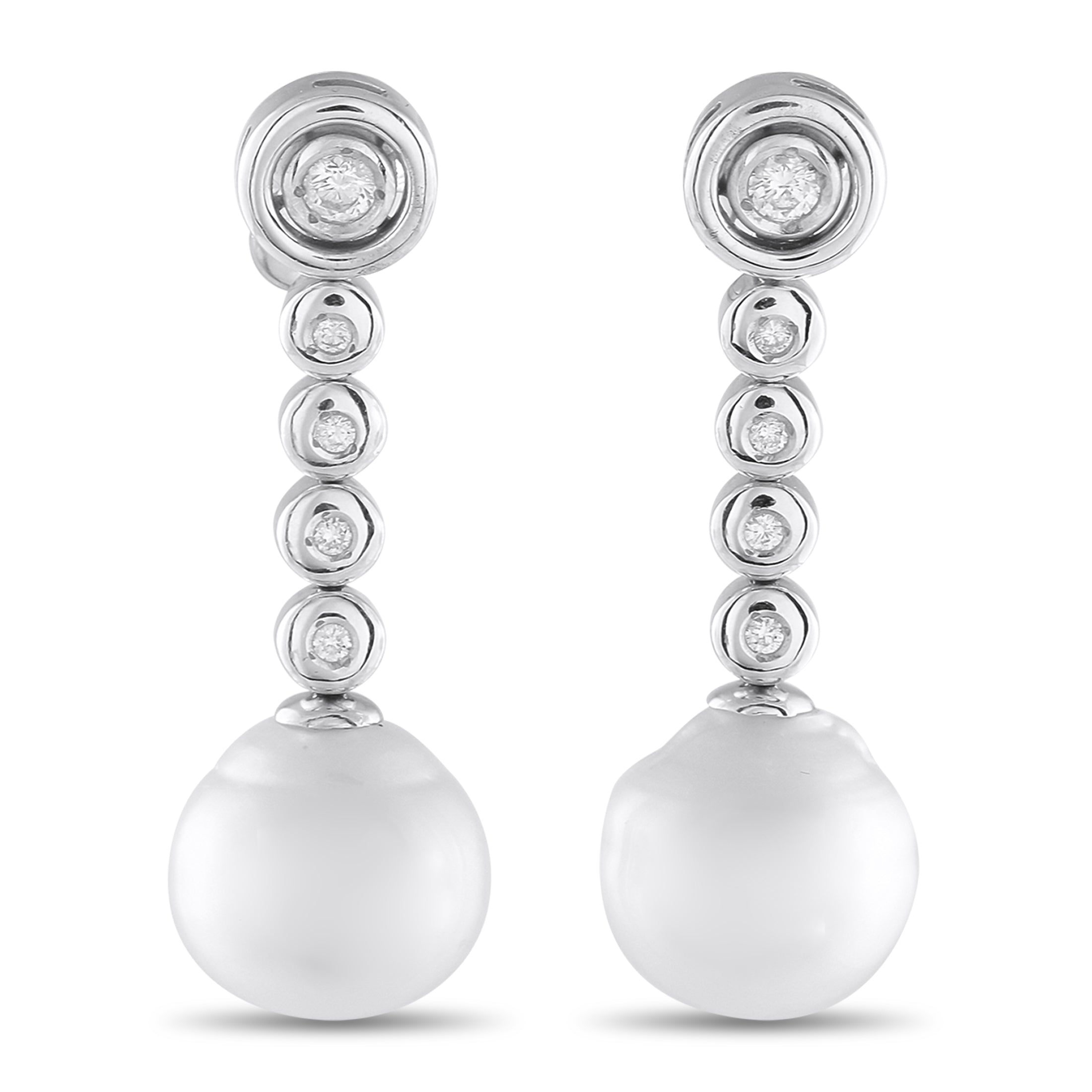 18K White Gold 0.45ct Diamond and Pearl Drop Earrings