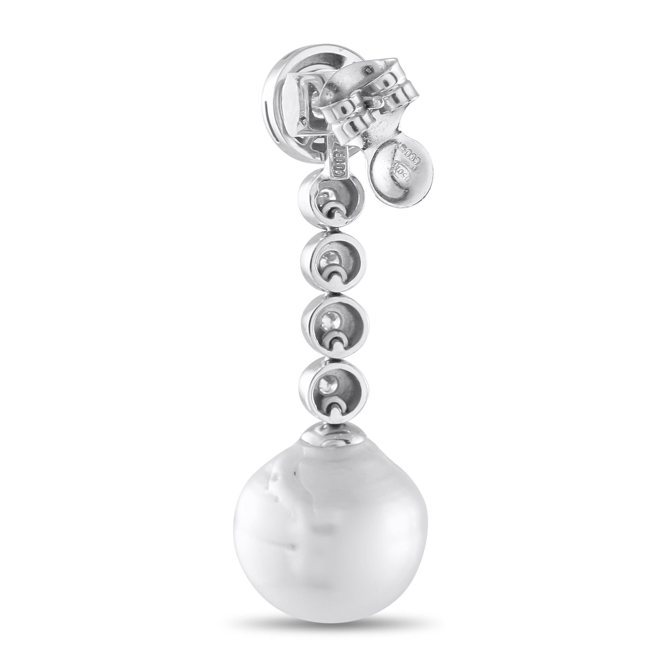 18K White Gold 0.45ct Diamond and Pearl Drop Earrings
