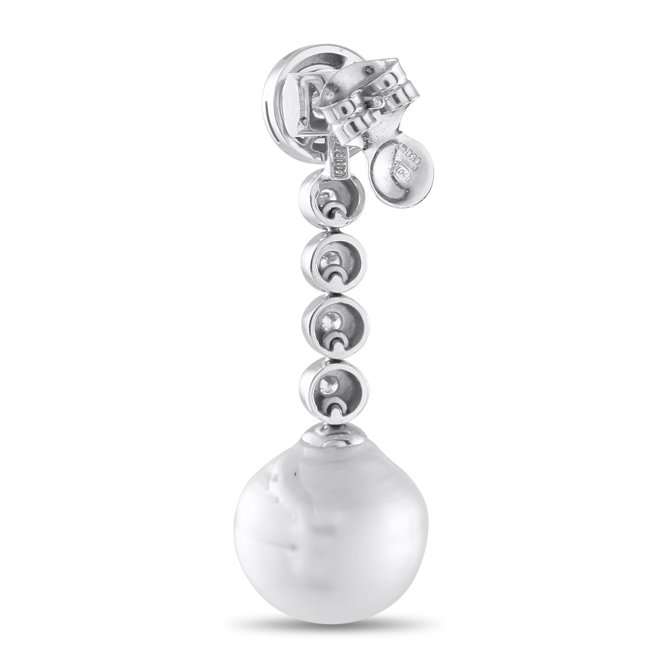 Exclusive 18K White Gold 0.45ct Diamond and Pearl Drop Earrings