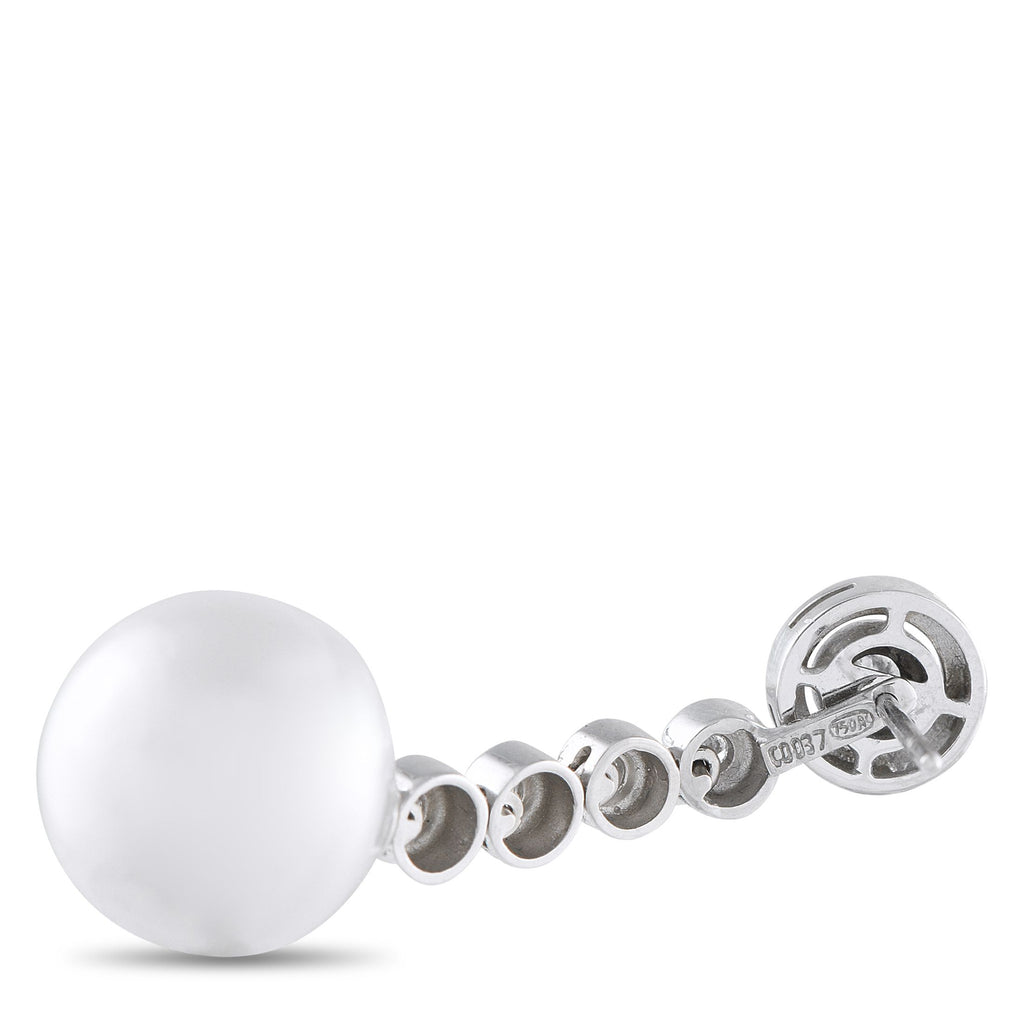 Exclusive 18K White Gold 0.45ct Diamond and Pearl Drop Earrings