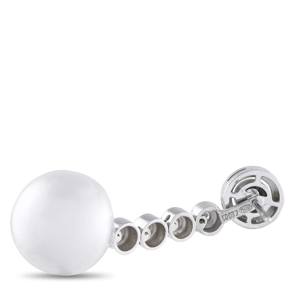 18K White Gold 0.45ct Diamond and Pearl Drop Earrings