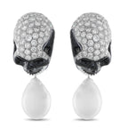 18K White Gold 10.50ct Diamond and Pearl Skull Earrings