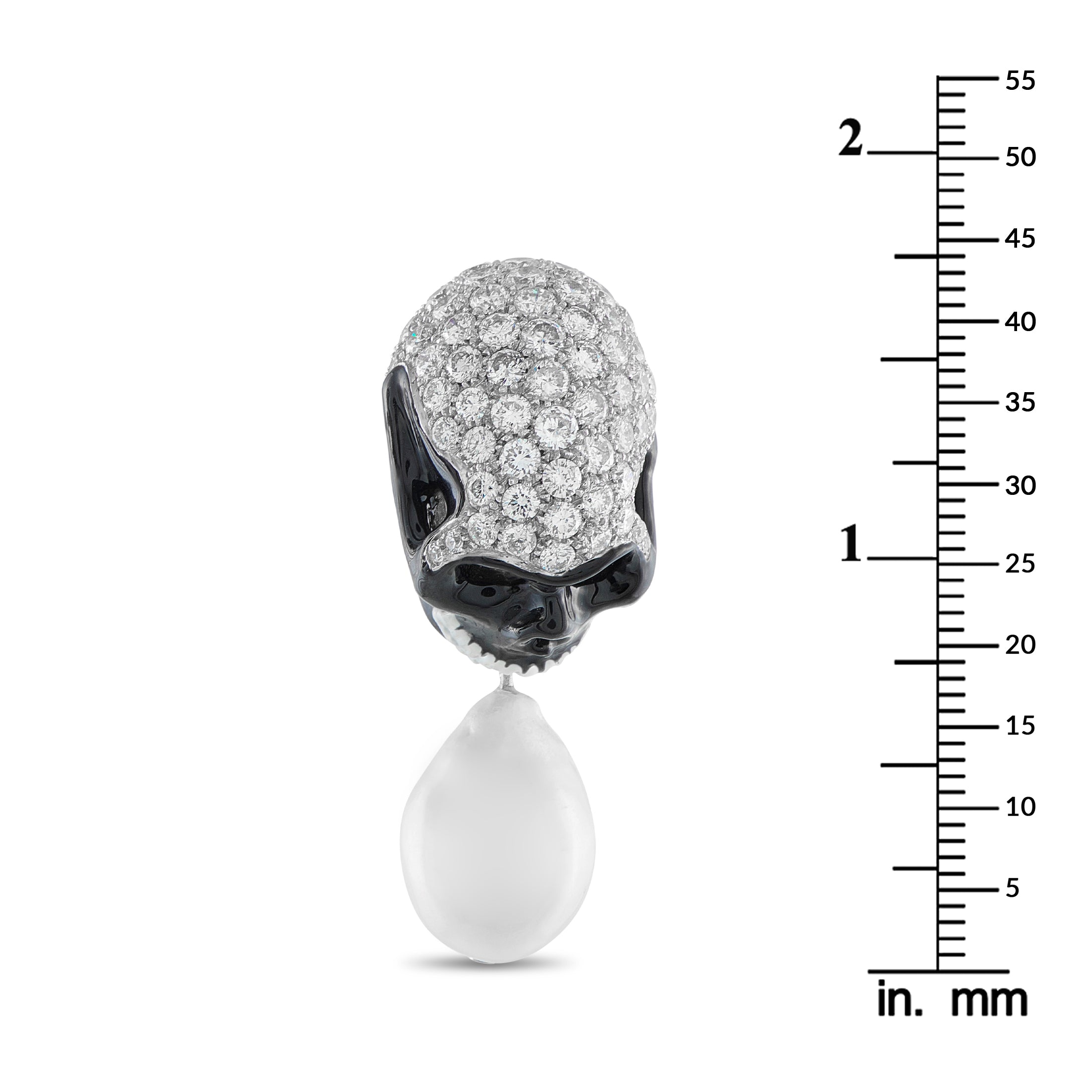 18K White Gold 10.50ct Diamond and Pearl Skull Earrings