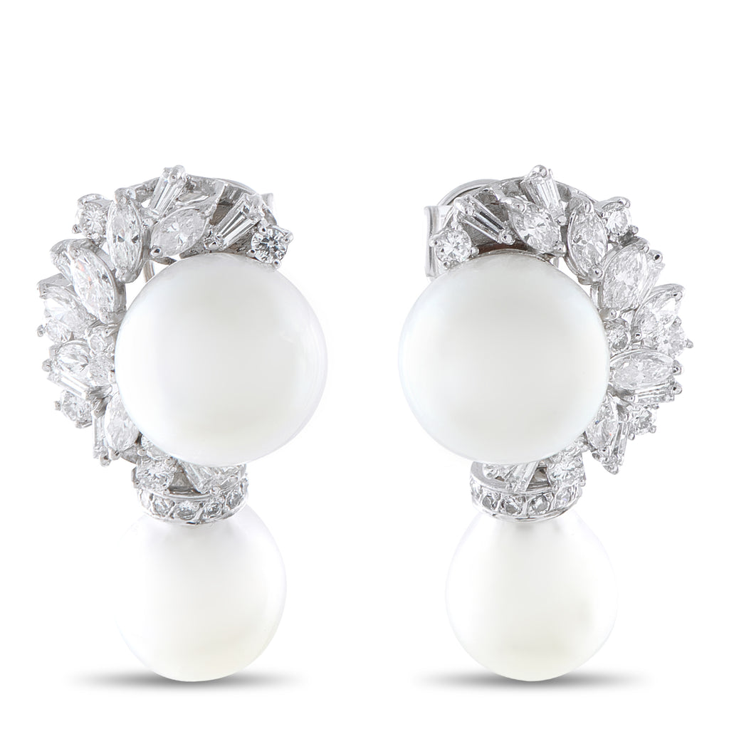 18K White Gold 2.85ct Diamond and Pearl Earrings