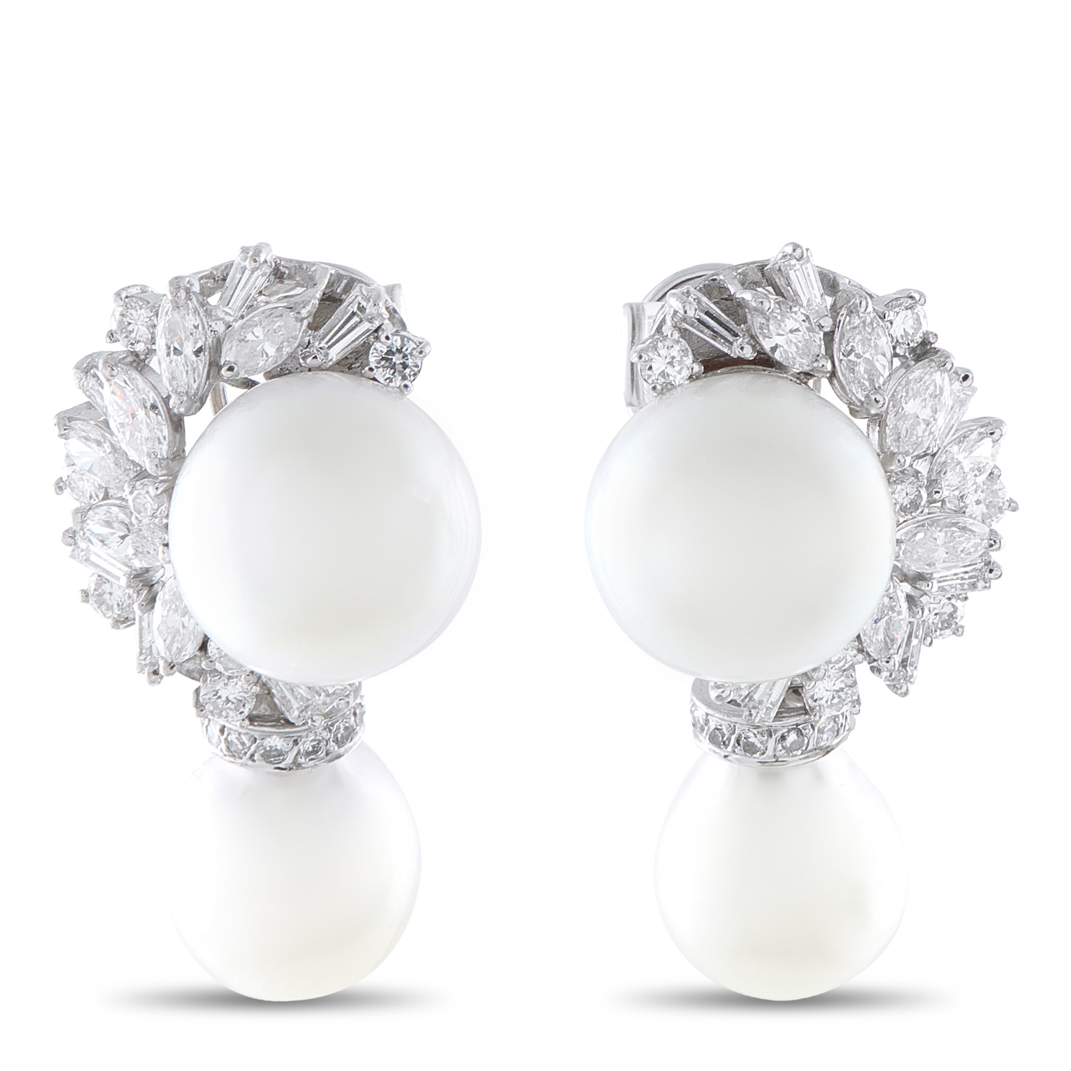18K White Gold 2.85ct Diamond and Pearl Earrings