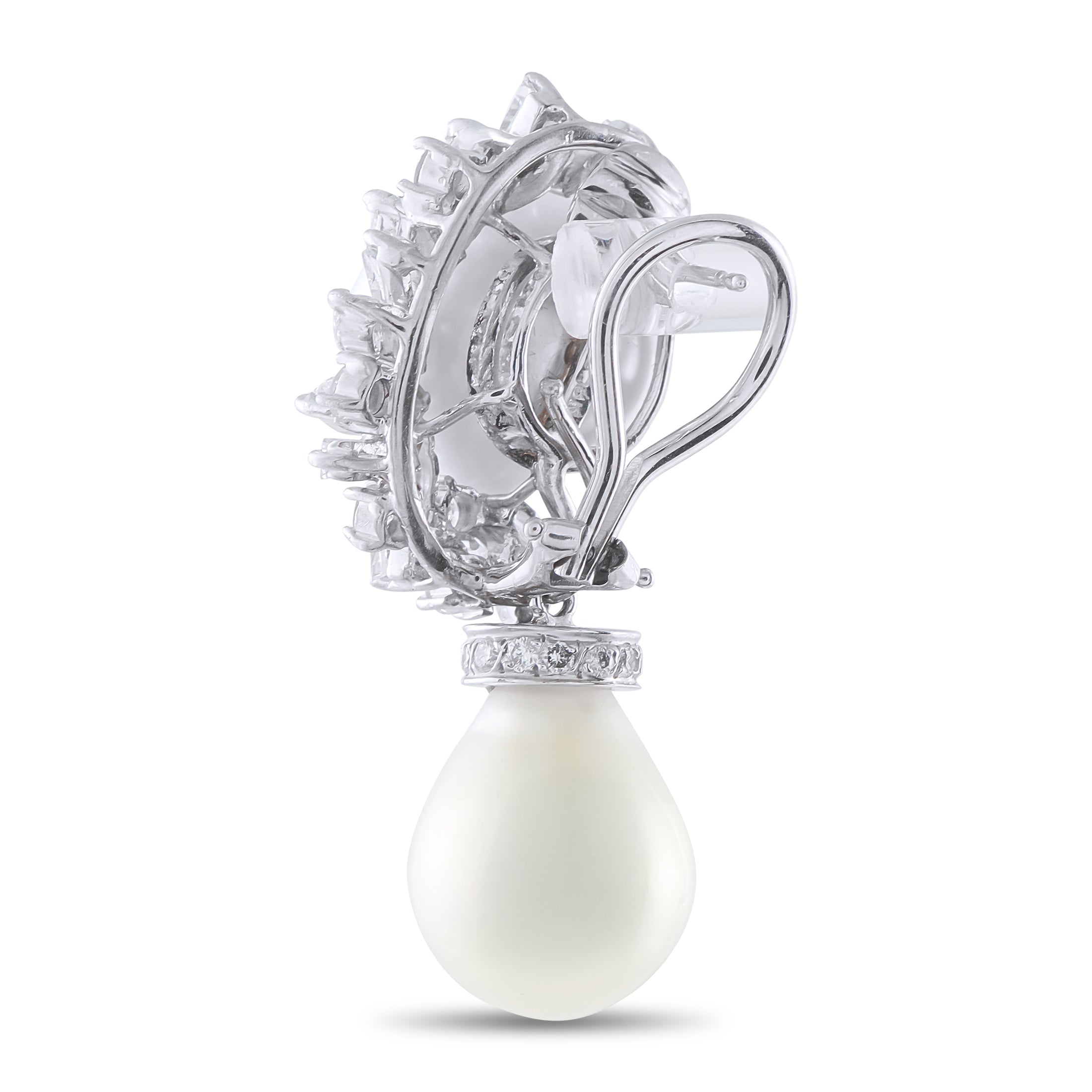 18K White Gold 2.85ct Diamond and Pearl Earrings