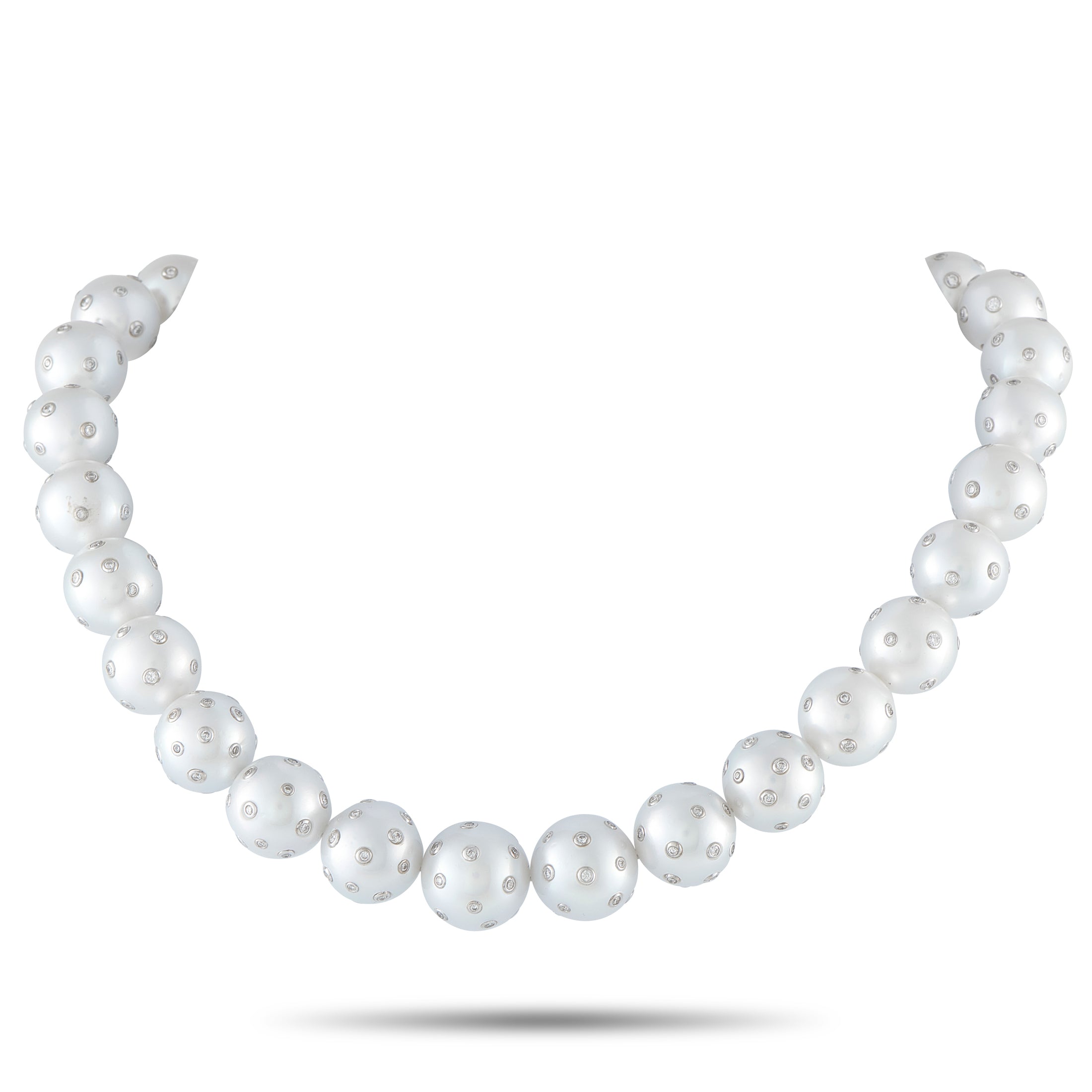 18K White Gold 3.0ct Diamond and Pearls Necklace