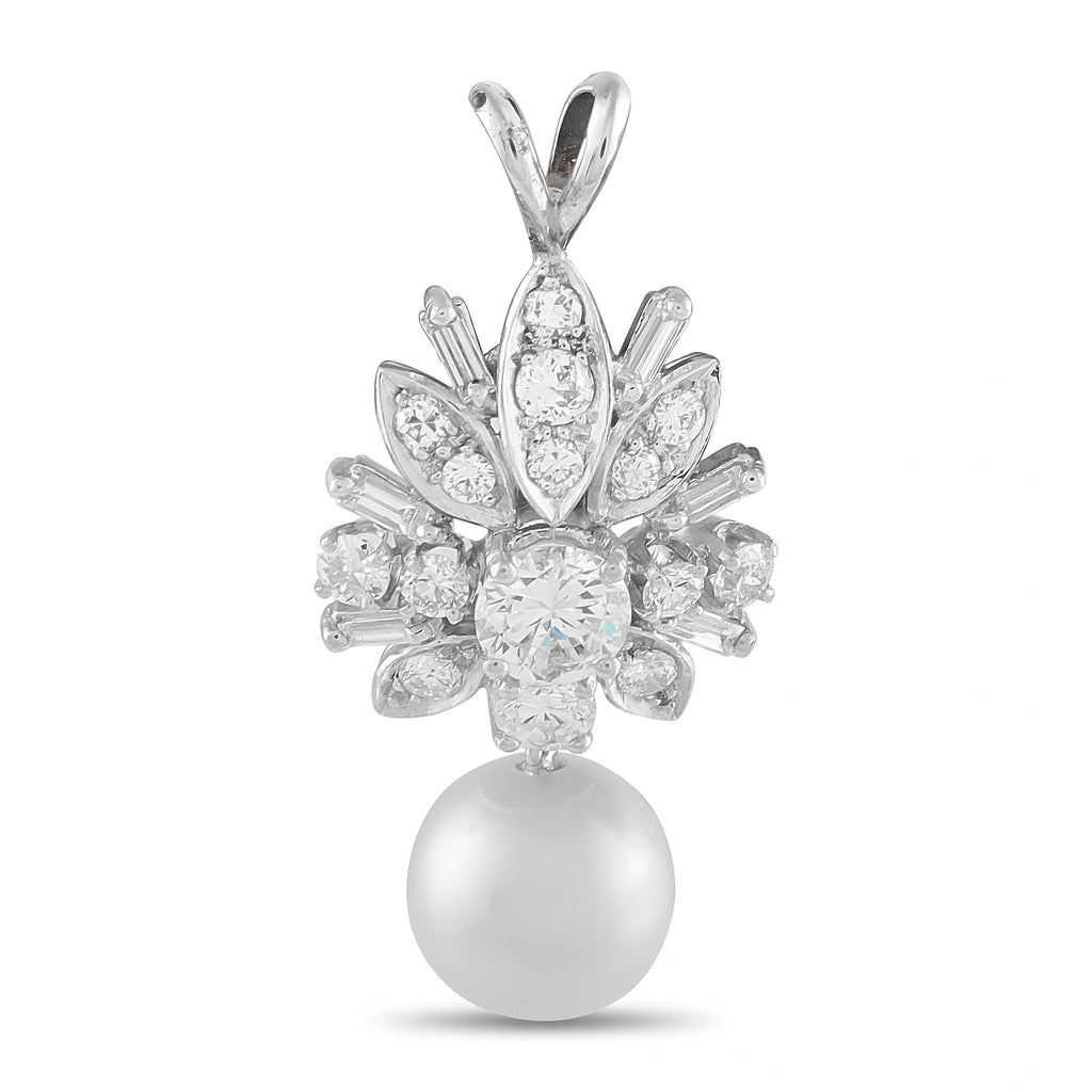 18K White Gold 1.15ct Diamond Pearl Pendant