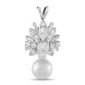 White gold diamond floral pendant with round pearl drop
