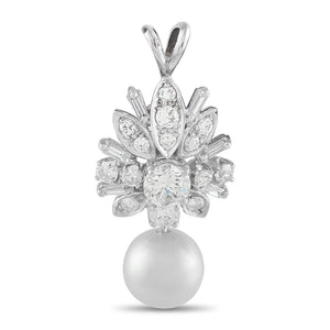 18K White Gold 1.15ct Diamond Pearl Pendant