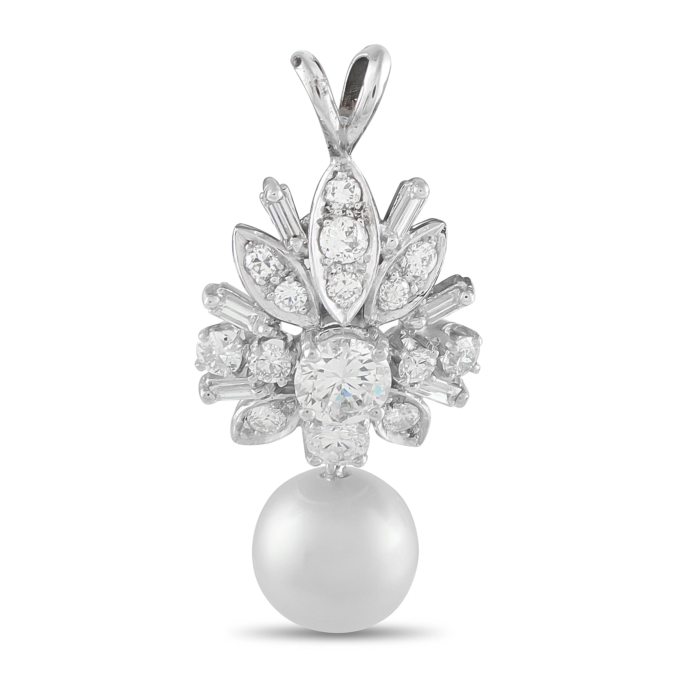 18K White Gold 1.15ct Diamond Pearl Pendant