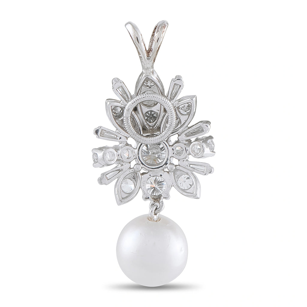 18K White Gold 1.15ct Diamond Pearl Pendant